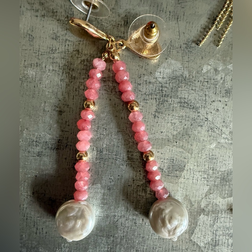 Park Lane Pink and Gold Beaded Drop Earrings - Picture 2 of 2